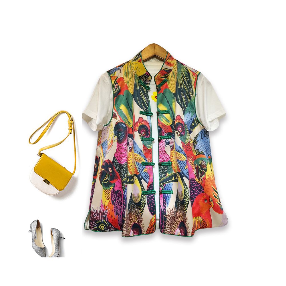 Retro buckle printed vest for women fashionable and western style Chinese style improved version Chinese style horse clip jacquard vest shoulder image 0