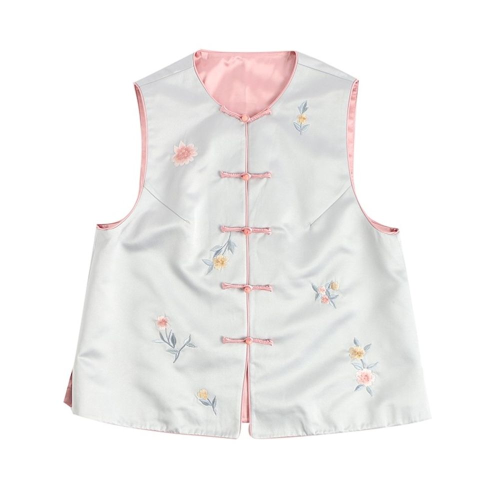 Town Store Baby CPP951 Young New Chinese Round Neck Jade Buckle Retro Embroidery Flower Double breasted Vest Spring and Autumn Shoulder image 5