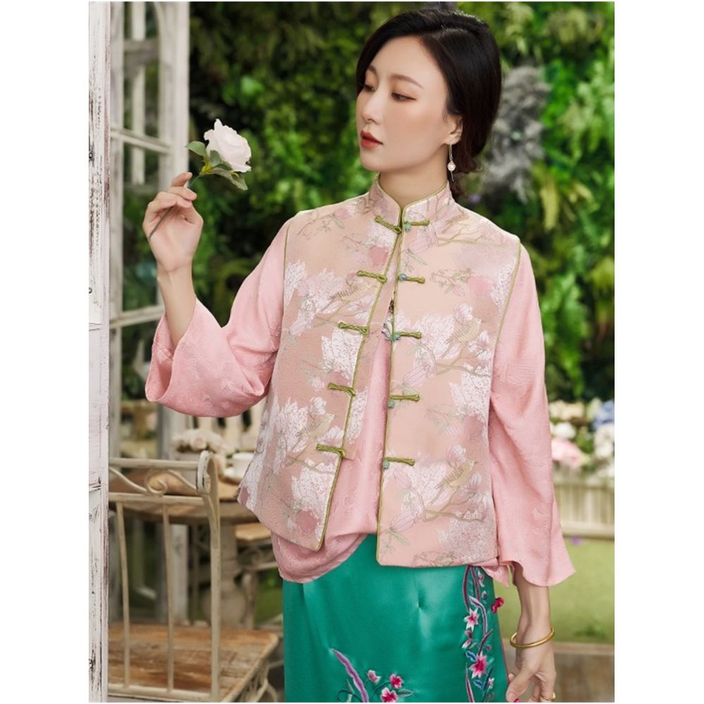 Town Store Baby CPP946 New Chinese style magnolia slimming stand collar jade buckle vest for spring and autumn wear image 0