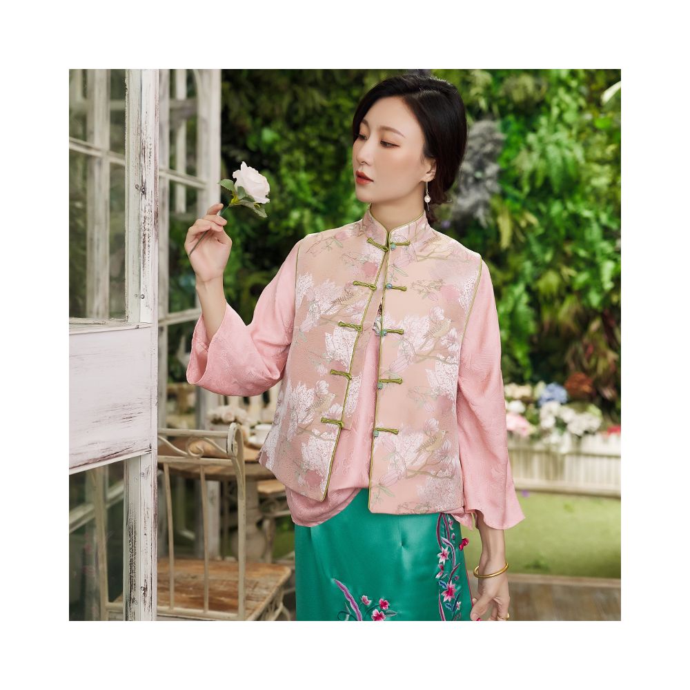 Town Store Baby CPP946 New Chinese style magnolia slimming stand collar jade buckle vest for spring and autumn wear image 145