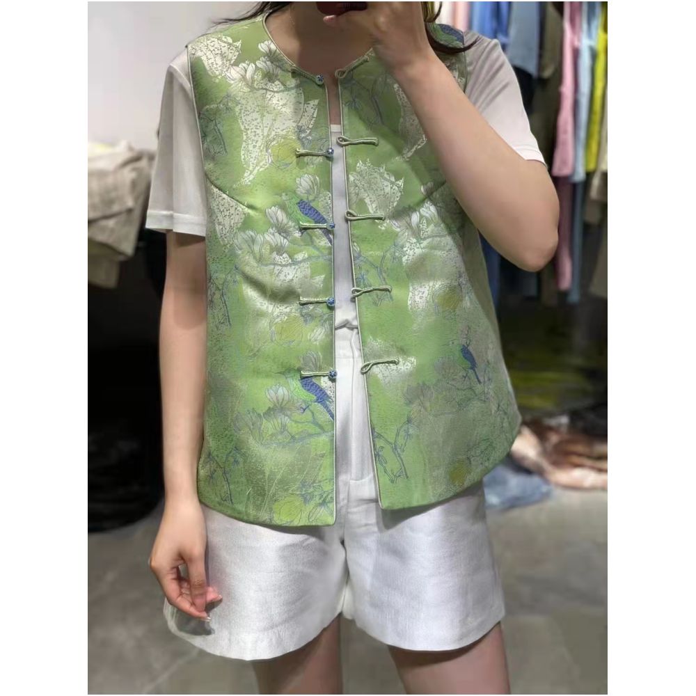 Town Store Baby CPP946 New Chinese style magnolia slimming stand collar jade buckle vest for spring and autumn wear image 61