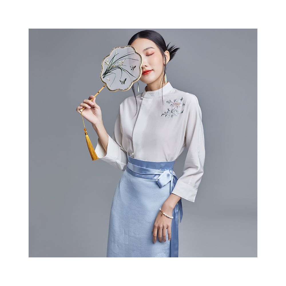 Moyu 2024 Summer New Chinese Style Retro Embroidered Improved Cheongsam Hanfu Modern Chinese Top Shirt Women image 13
