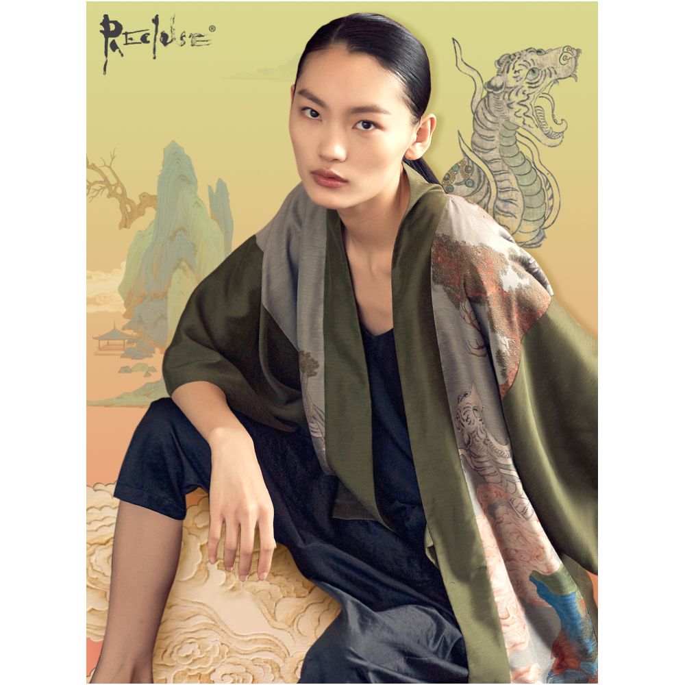RECLUSE Mangyuan Chinese style retro printed patchwork contrasting design Zen clothing improved Tang style Hanfu top for women image 0