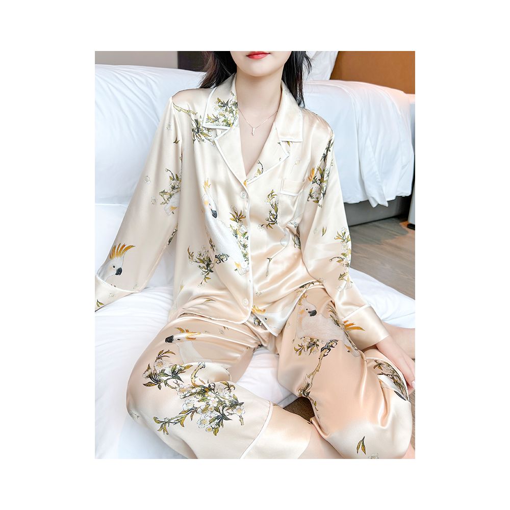 High quality goods 6A grade mulberry silk Temperament printed heavyweight silk sleepwear set for women s high end silk home wear image 12