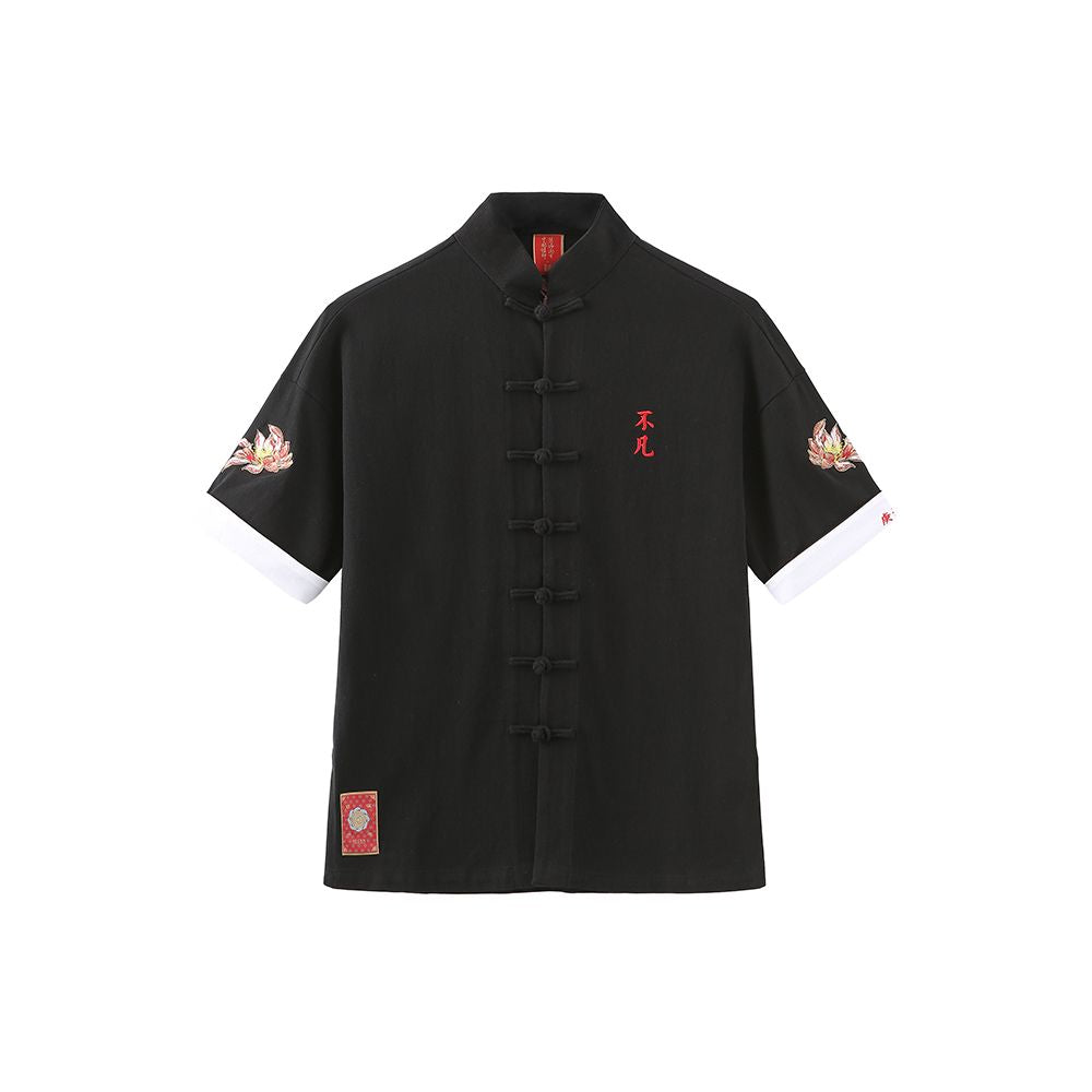 Bihai Chaosheng s new all creatures look extraordinary and original Chinese style China Chic loose button short sleeved t shirt Tang suit men and women image 7