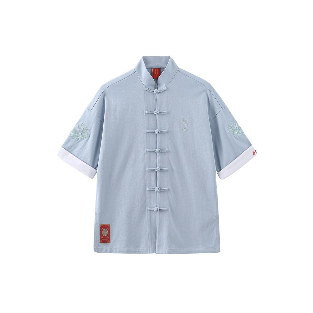 Bihai Chaosheng s new all creatures look extraordinary and original Chinese style China Chic loose button short sleeved t shirt Tang suit men and women image 53