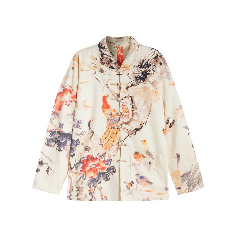 Asaya63 - Blue sea tide birth u003cHundred birds flock to the phoenix u003eautumn and winter new original Chinese style China Chic Chinese casual printed Tang suit
