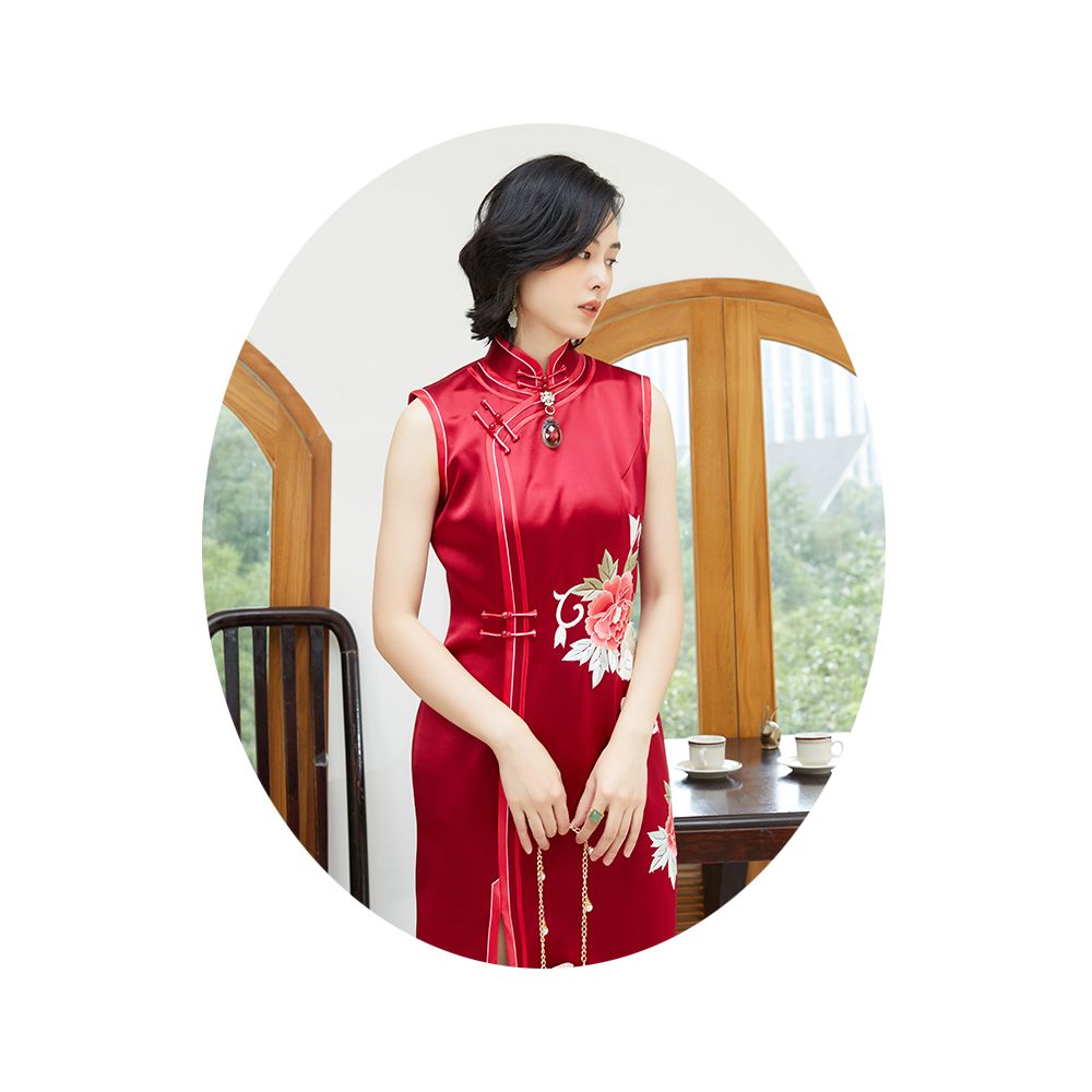 Limited time loss clear AO060 In the Mood for Love Slim waist embroidery front slit double hem sleeveless embroidered cheongsam image 6