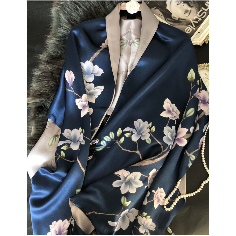 High end mother s silk scarf with buckle women s versatile long style mulberry silk scarf Hangzhou silk shawl dual use for spring and autumn image 2