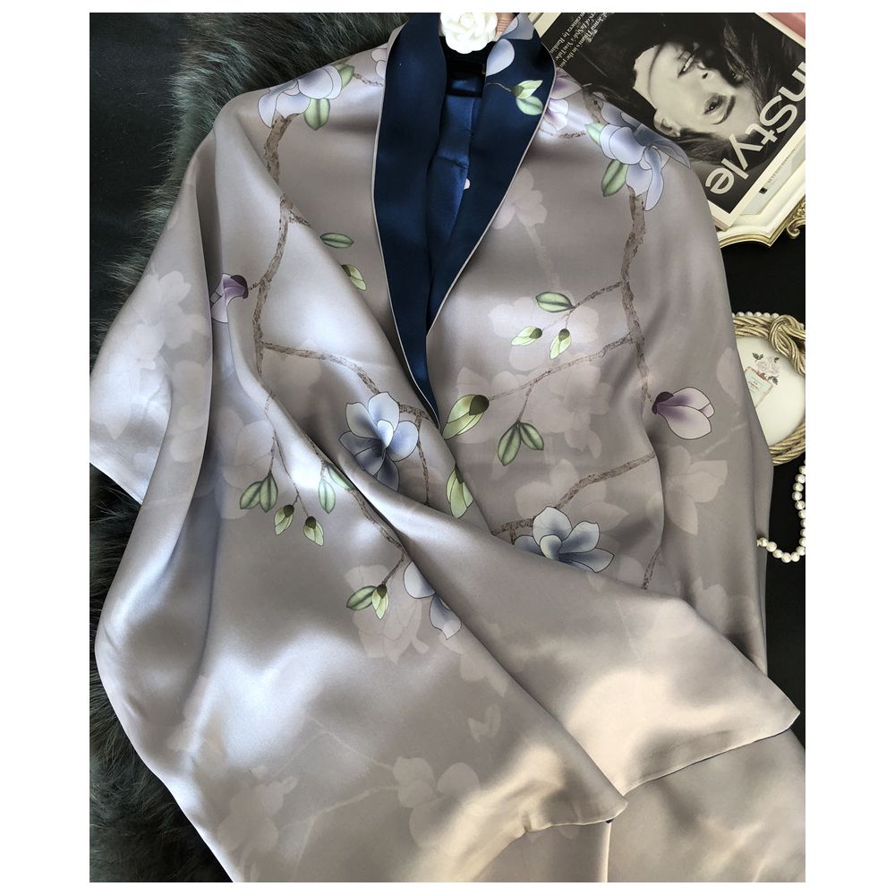 High end mother s silk scarf with buckle women s versatile long style mulberry silk scarf Hangzhou silk shawl dual use for spring and autumn image 3