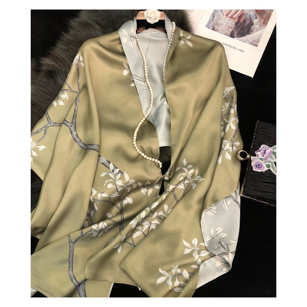 High end mother s silk scarf with buckle women s versatile long style mulberry silk scarf Hangzhou silk shawl dual use for spring and autumn image 11