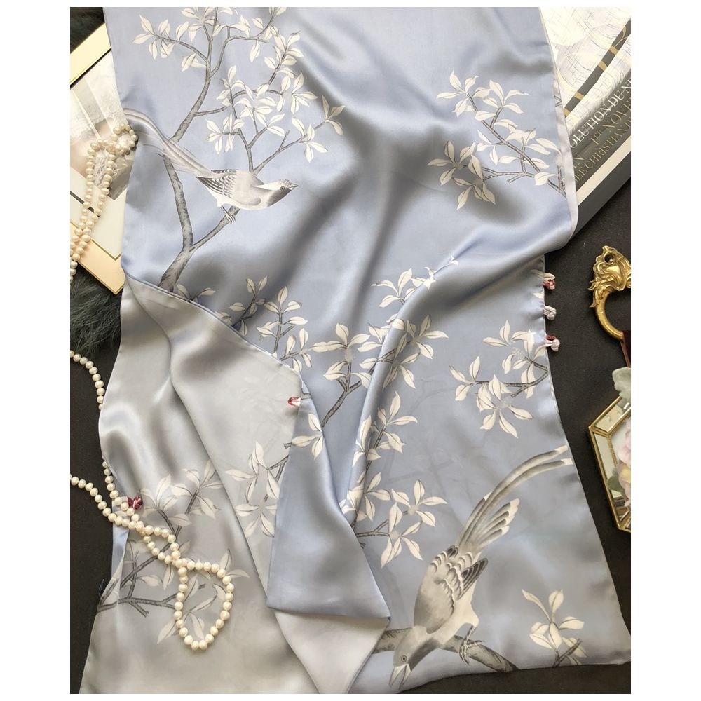 High end mother s silk scarf with buckle women s versatile long style mulberry silk scarf Hangzhou silk shawl dual use for spring and autumn image 12