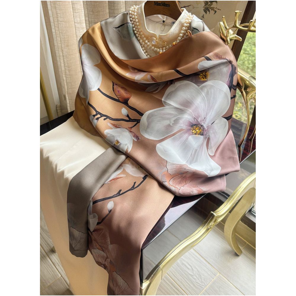High end mother s silk scarf with buckle women s versatile long style mulberry silk scarf Hangzhou silk shawl dual use for spring and autumn image 17