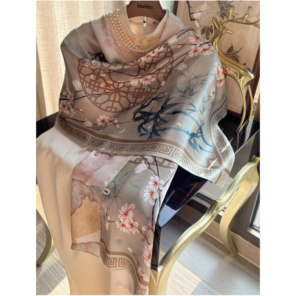 Asaya41 - High end mother s silk scarf with buckle women s versatile long style mulberry silk scarf Hangzhou silk shawl dual use for spring and autumn