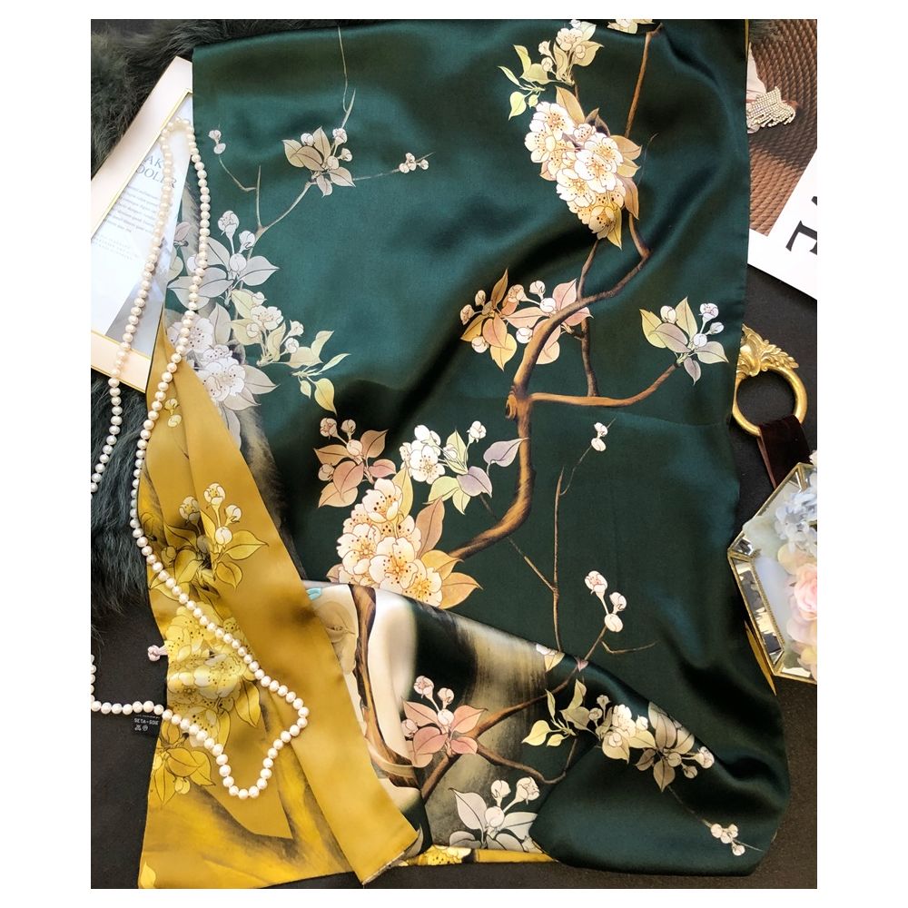 Asaya41 - High end mother s silk scarf with buckle women s versatile long style mulberry silk scarf Hangzhou silk shawl dual use for spring and autumn