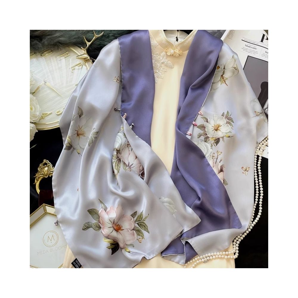 Asaya41 - High end mother s silk scarf with buckle women s versatile long style mulberry silk scarf Hangzhou silk shawl dual use for spring and autumn