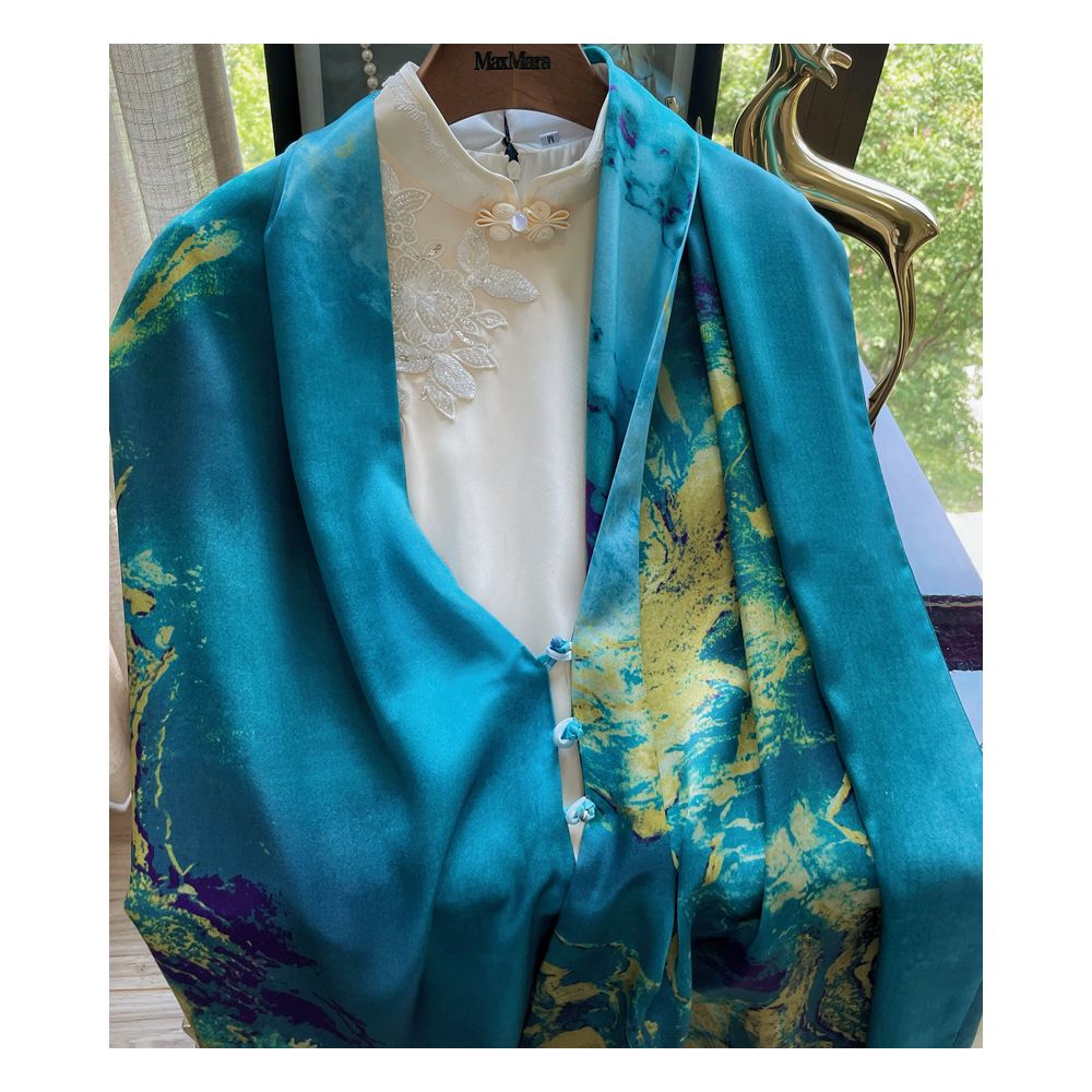 High end mother s silk scarf with buckle women s versatile long style mulberry silk scarf Hangzhou silk shawl dual use for spring and autumn image 31