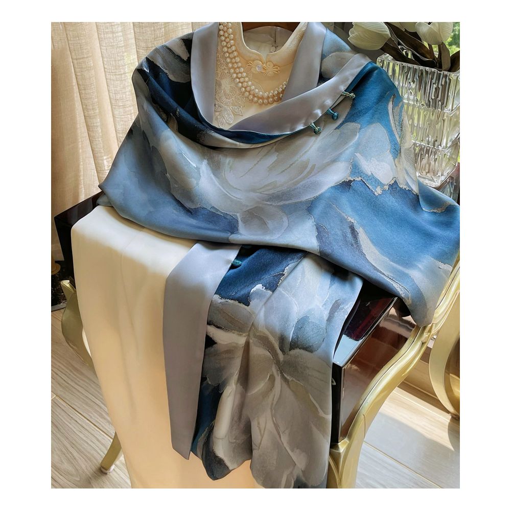 High end mother s silk scarf with buckle women s versatile long style mulberry silk scarf Hangzhou silk shawl dual use for spring and autumn image 33