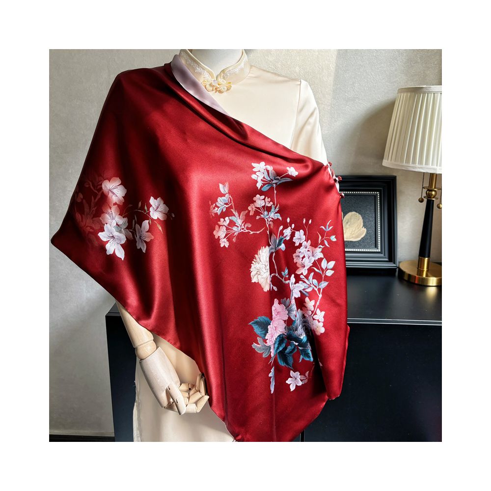 Asaya41 - High end mother s silk scarf with buckle women s versatile long style mulberry silk scarf Hangzhou silk shawl dual use for spring and autumn