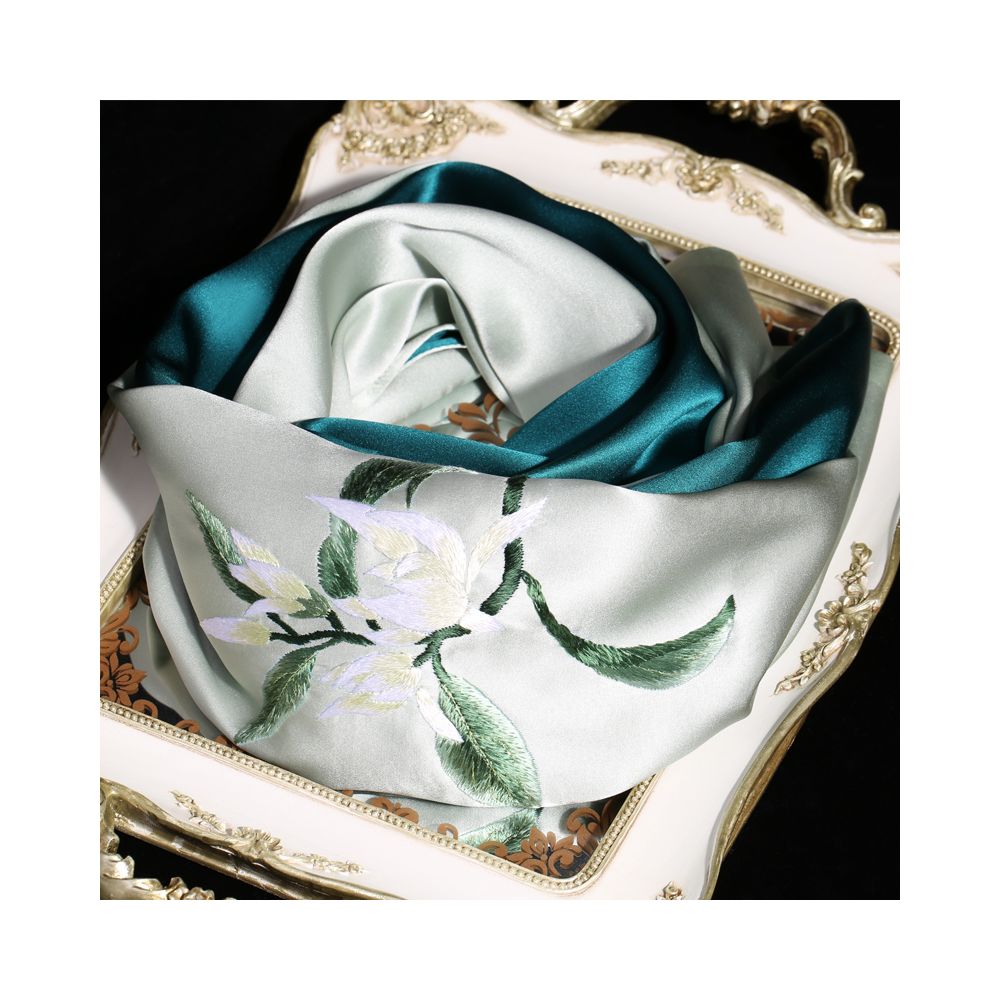 Silk scarf for women in spring and autumn embroidered with Suzhou draped with mulberry silk high end gift for mothers embroidered with Suzhou green silk scarf image 7