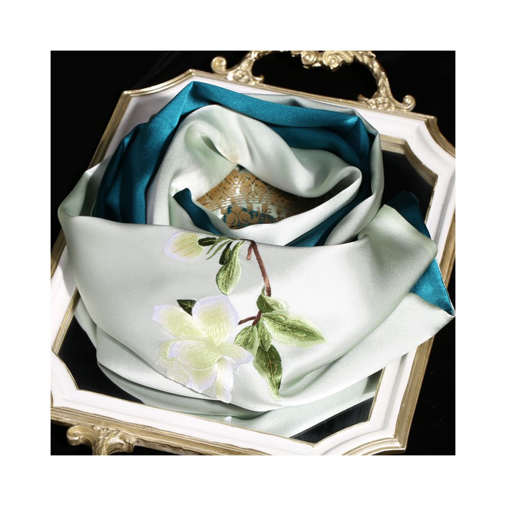 Silk scarf for women in spring and autumn embroidered with Suzhou draped with mulberry silk high end gift for mothers embroidered with Suzhou green silk scarf image 17