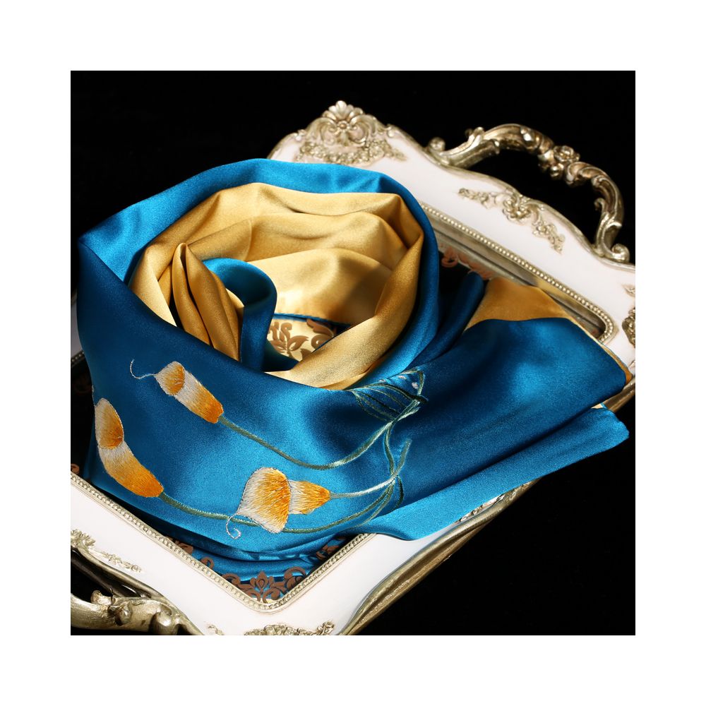 Silk scarf for women in spring and autumn embroidered with Suzhou draped with mulberry silk high end gift for mothers embroidered with Suzhou green silk scarf image 28