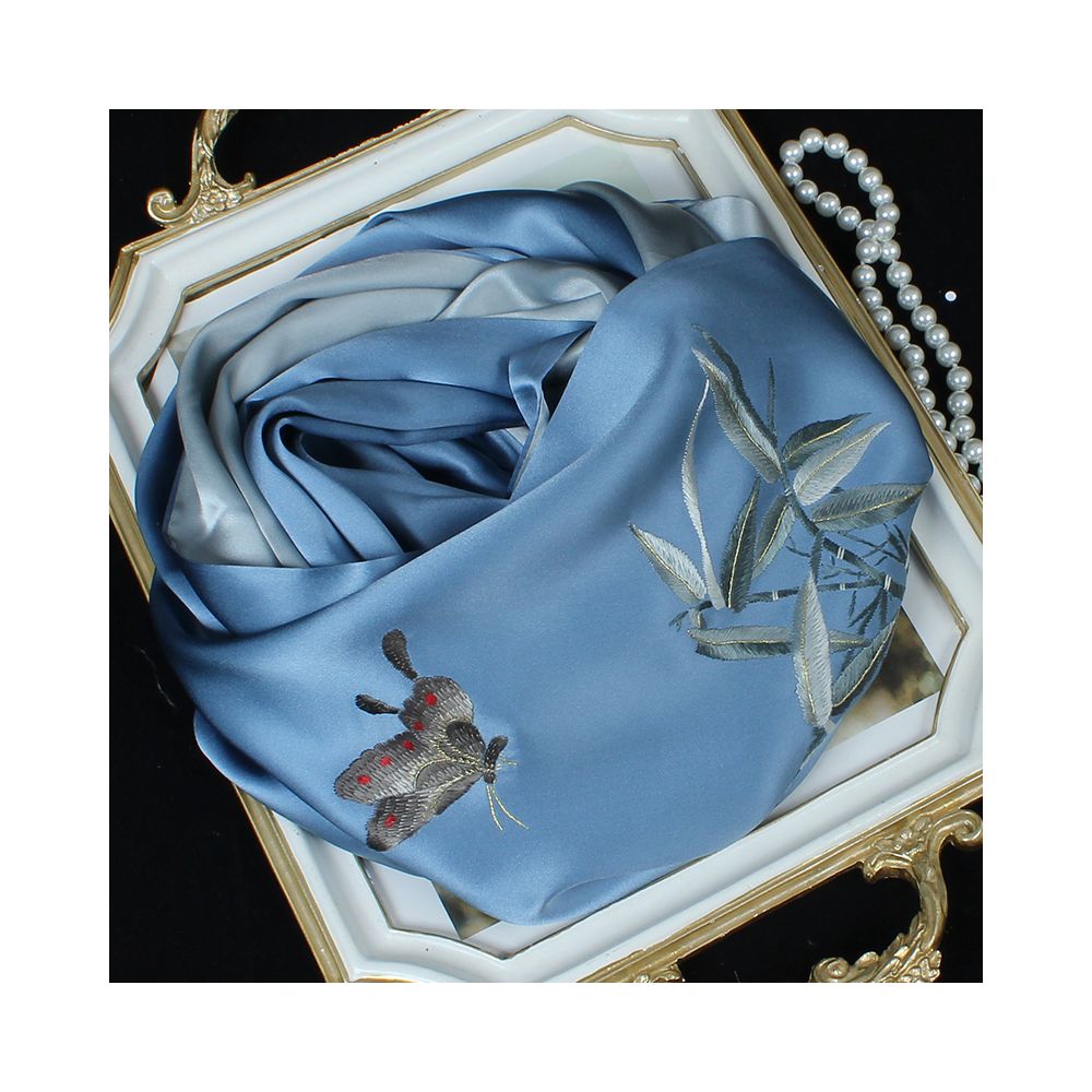 Asaya39 - Embroidered mulberry silk long scarf middle aged men and women s silk scarf embroidered Suzhou silk Suzhou embroidery special souvenir
