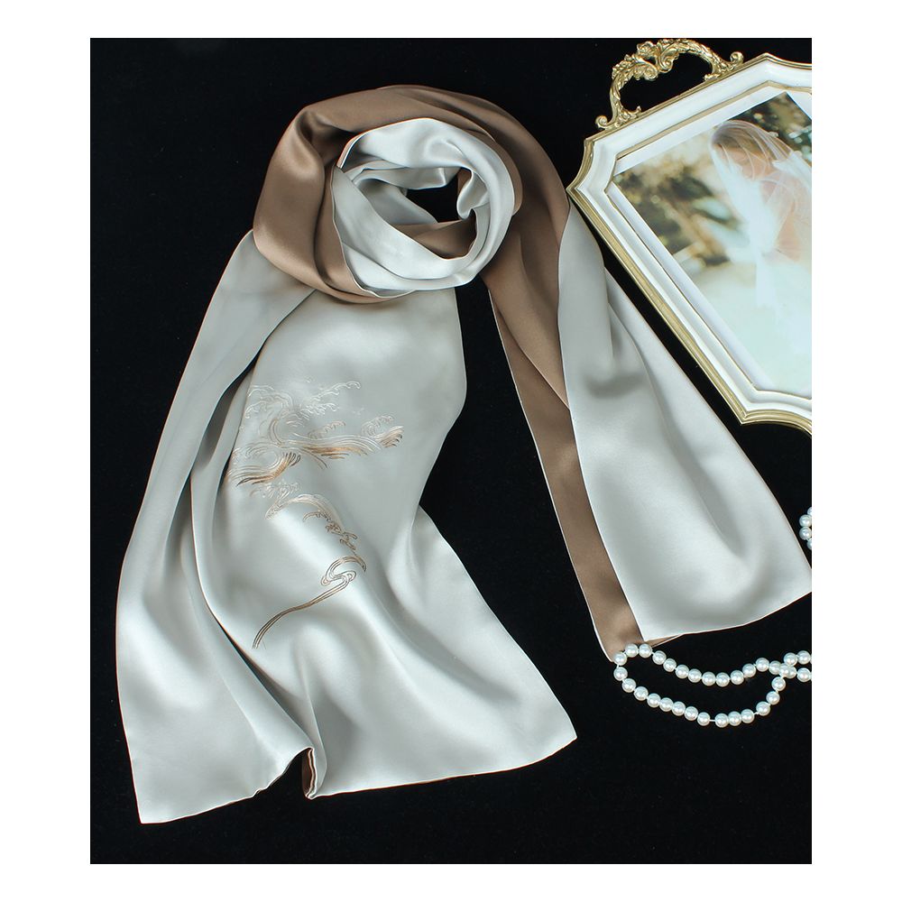 Asaya39 - Embroidered mulberry silk long scarf middle aged men and women s silk scarf embroidered Suzhou silk Suzhou embroidery special souvenir
