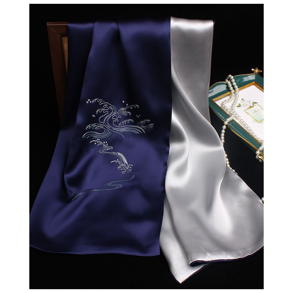 Asaya39 - Embroidered mulberry silk long scarf middle aged men and women s silk scarf embroidered Suzhou silk Suzhou embroidery special souvenir