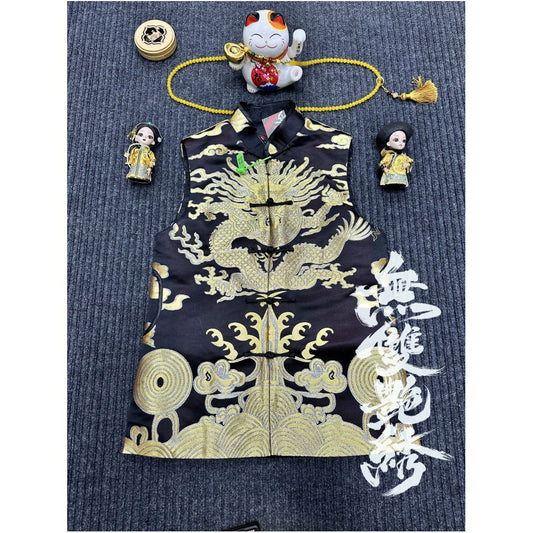 Asaya33 - Unparalleled Embroidery Original Design Weaving Brocade Dragon Robe Internet Celebrity Men and Women Large Size Retro Chinese Style Personalized Buckle Vest