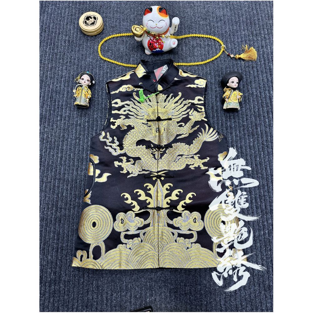 Unparalleled Embroidery Original Design Weaving Brocade Dragon Robe Internet Celebrity Men and Women Large Size Retro Chinese Style Personalized Buckle Vest image 20