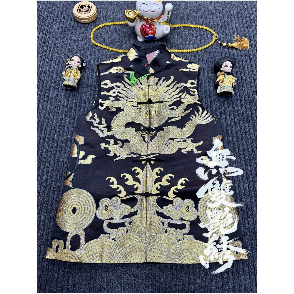 Unparalleled Embroidery Original Design Weaving Brocade Dragon Robe Internet Celebrity Men and Women Large Size Retro Chinese Style Personalized Buckle Vest image 28