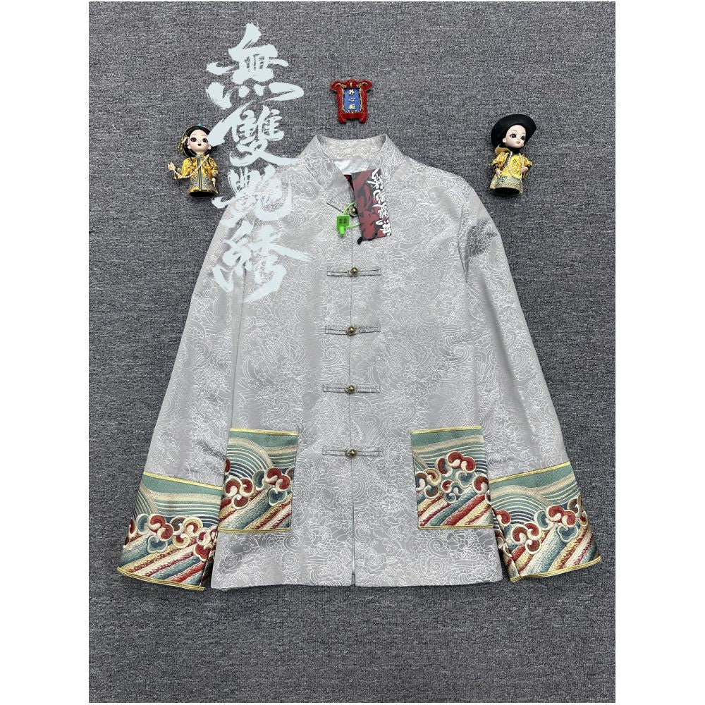 China Chic unparalleled gorgeous embroidery original design retro buckle traditional Chinese Tang style carp jacquard embroidery men and women s coats image 8