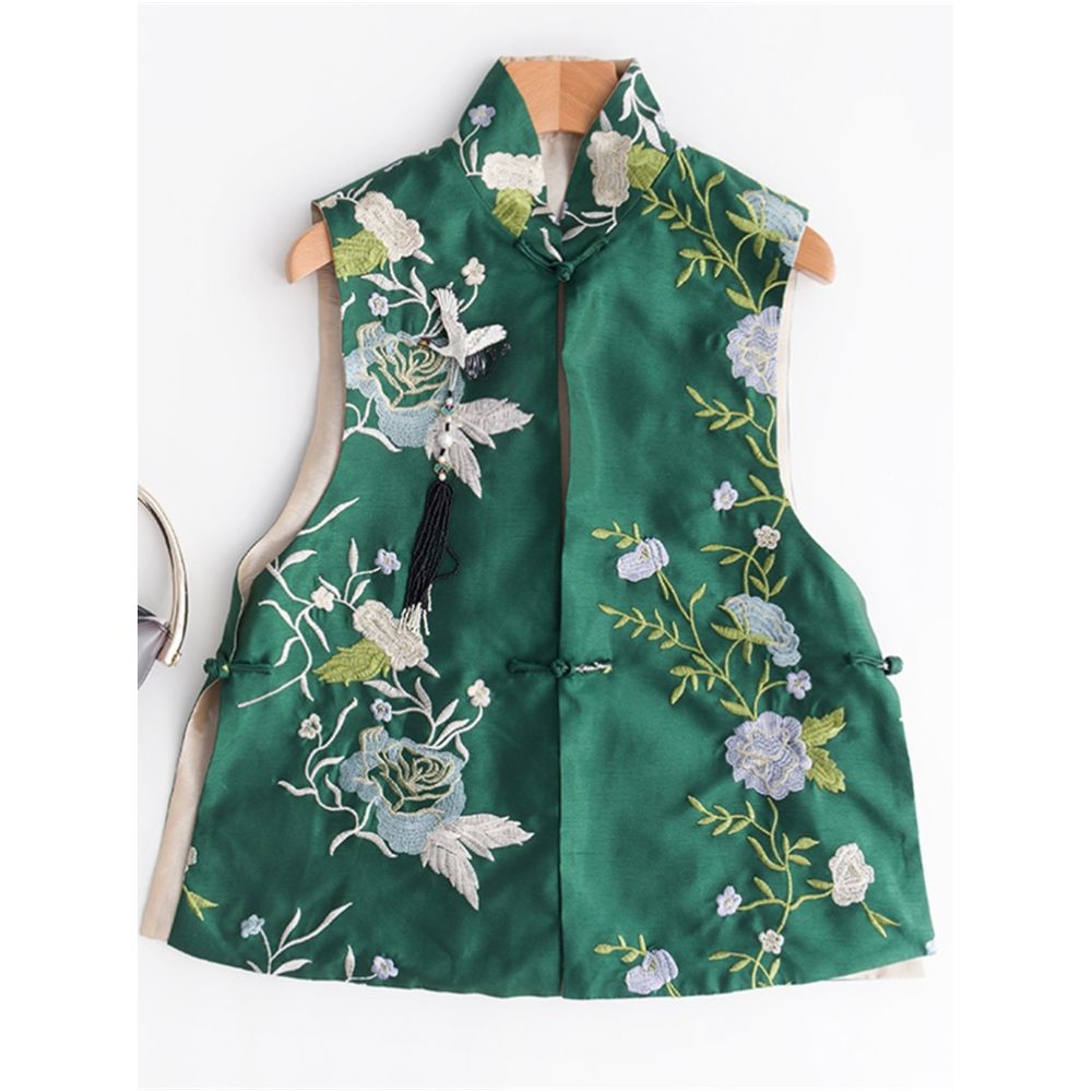 Town Store Baby PCY505 New Chinese Embroidered Stand up Collar Pan Buckle Vest Chinese Retro Embroidered Cotton Vest Spring Autumn Winter image 153