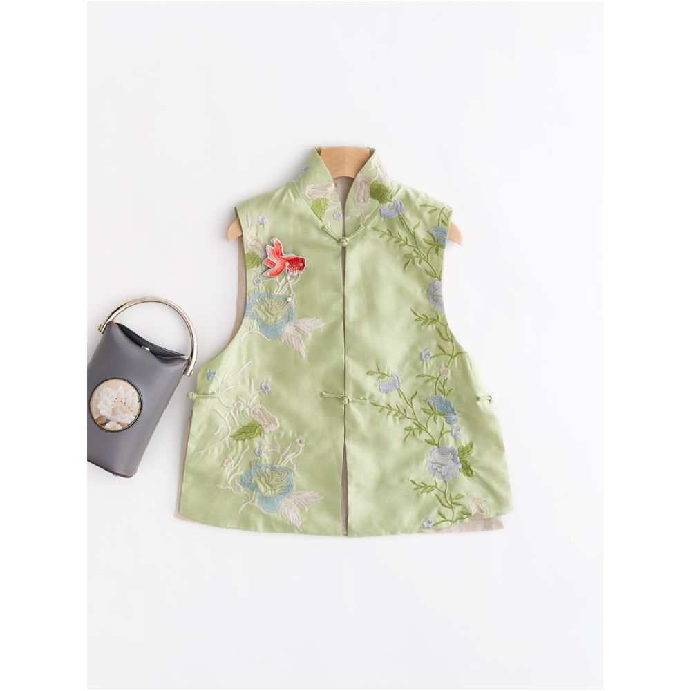 Town Store Baby PCY505 New Chinese Embroidered Stand up Collar Pan Buckle Vest Chinese Retro Embroidered Cotton Vest Spring Autumn Winter image 75