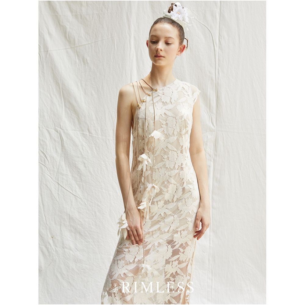 RIMLESS Borderless Slant Front Hollow New Chinese Cheongsam Dress Split Skirt Original Designer Brand image 0