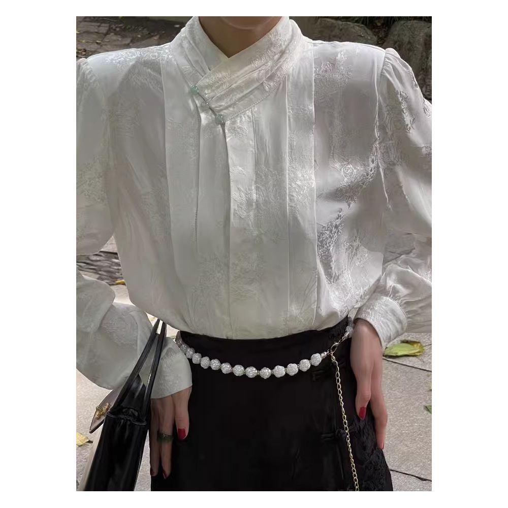 Hanfu New Chinese Jacquard Satin Shirt Women s Spring and Autumn European style Tang style Shirt Improved Cheongsam Top image 3