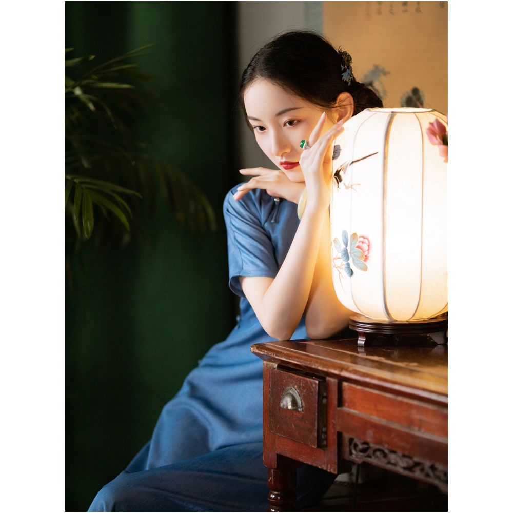 Su Qiu Spring Summer Daily Improved Cowboy Cheongsam Dress Young Style Elegant Retro Style Slimming and slimming image 3