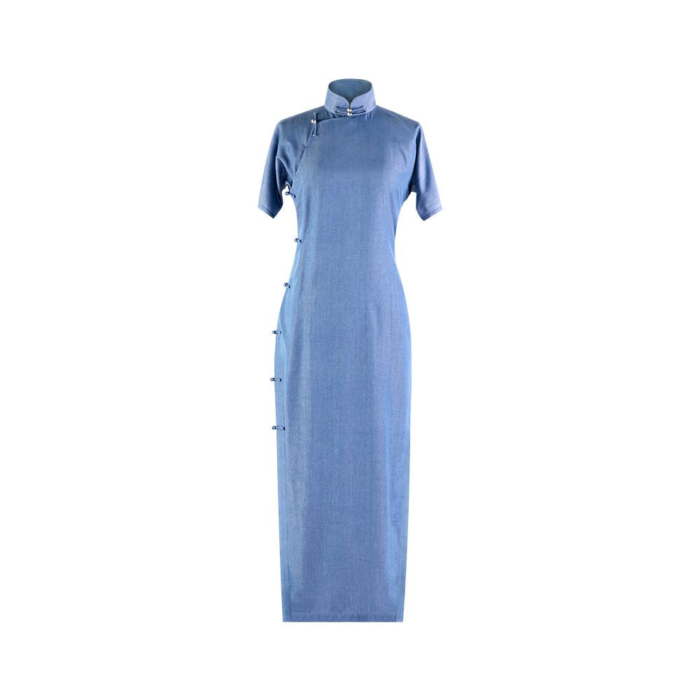 Su Qiu Spring Summer Daily Improved Cowboy Cheongsam Dress Young Style Elegant Retro Style Slimming and slimming image 8