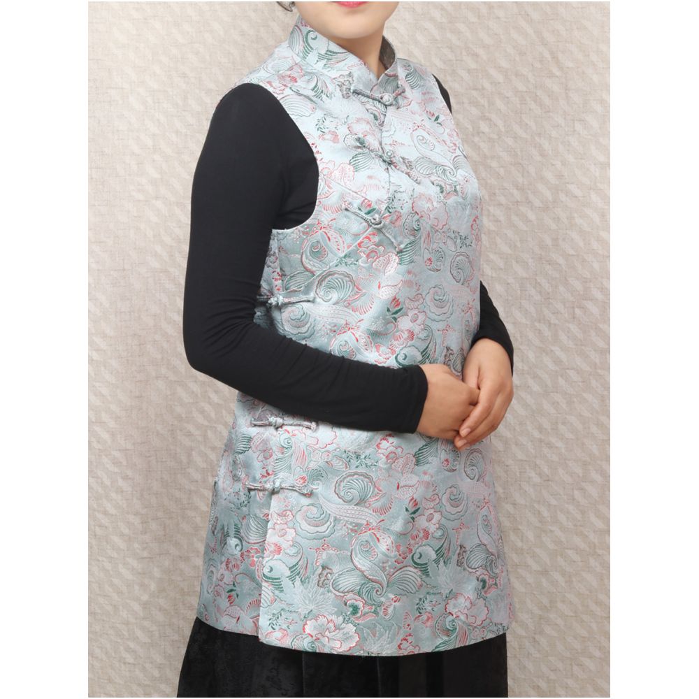 Early Spring and Autumn ethnic style Chinese style buckle stand up collar sleeveless mid long style half breasted vest top women s woven brocade forging image 149