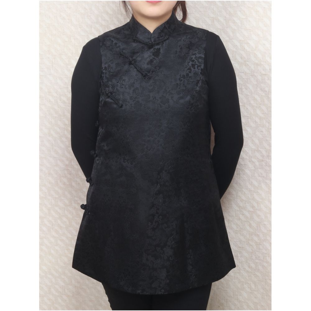 Early Spring and Autumn ethnic style Chinese style buckle stand up collar sleeveless mid long style half breasted vest top women s woven brocade forging image 150