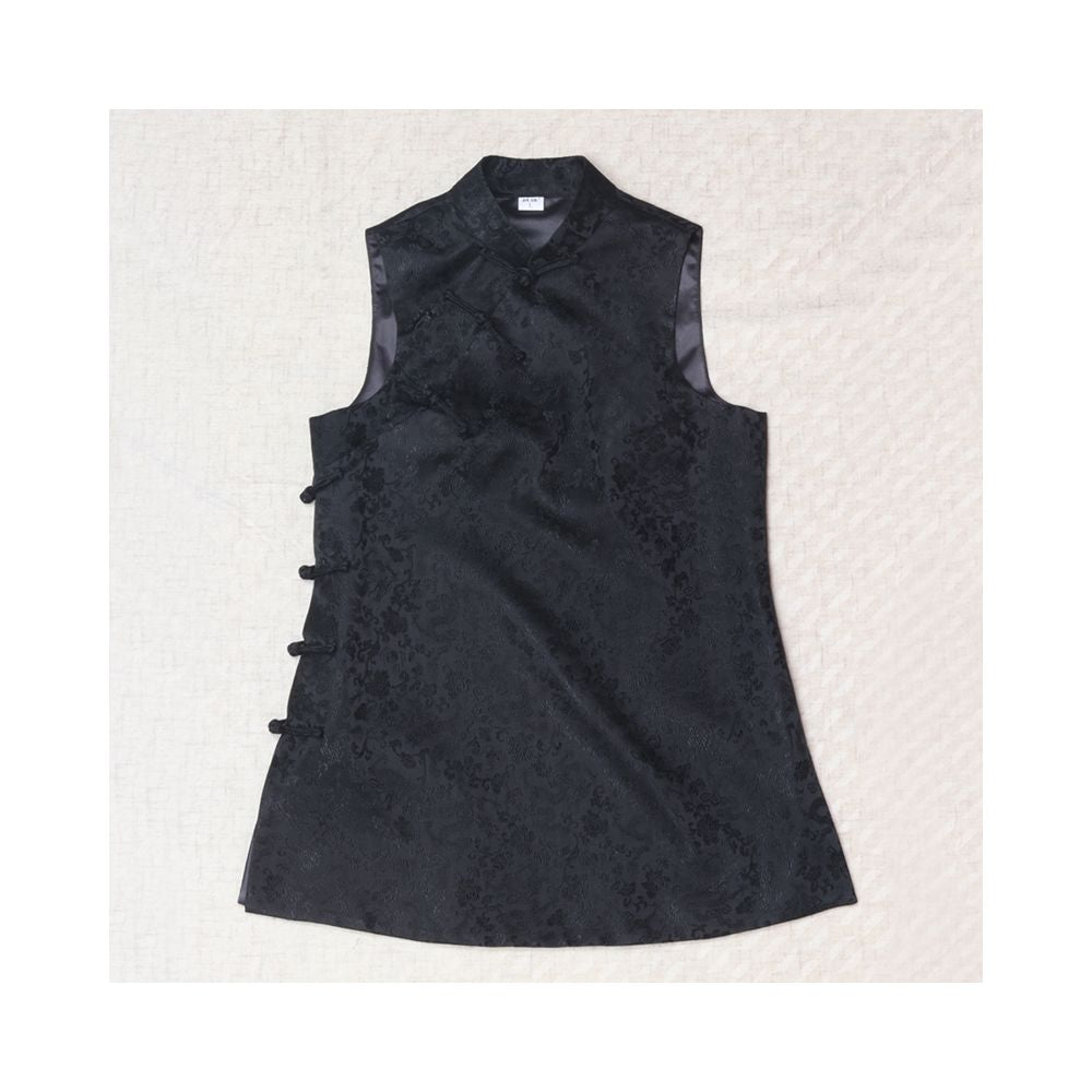 Early Spring and Autumn ethnic style Chinese style buckle stand up collar sleeveless mid long style half breasted vest top women s woven brocade forging image 155