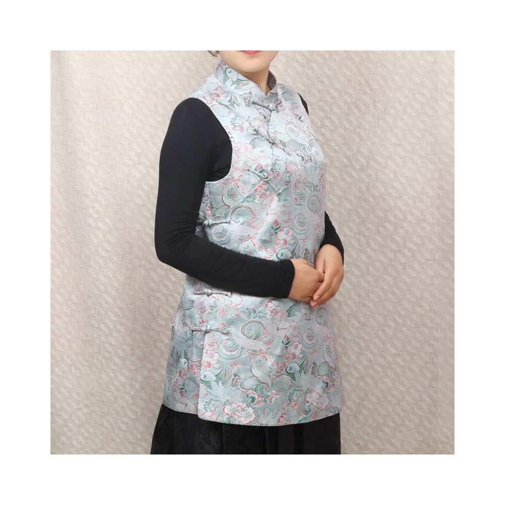 Early Spring and Autumn ethnic style Chinese style buckle stand up collar sleeveless mid long style half breasted vest top women s woven brocade forging image 20