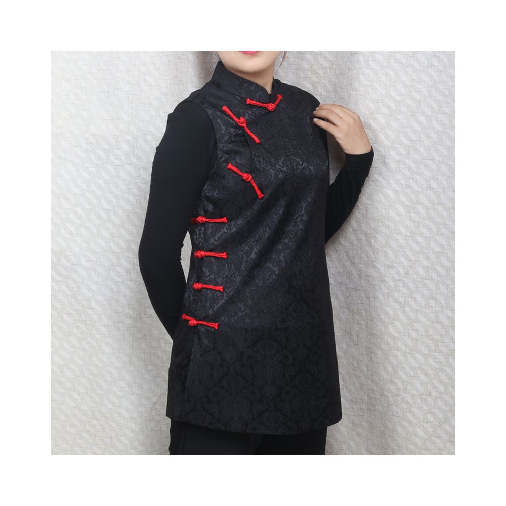 Early Spring and Autumn ethnic style Chinese style buckle stand up collar sleeveless mid long style half breasted vest top women s woven brocade forging image 46