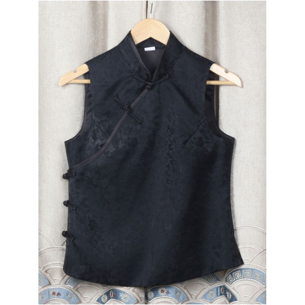 Western style Spring and Autumn Winter Original Weaving Brocade Ethnic Style Embroidery Stand collar Short vest Women s top Tang style coat image 2