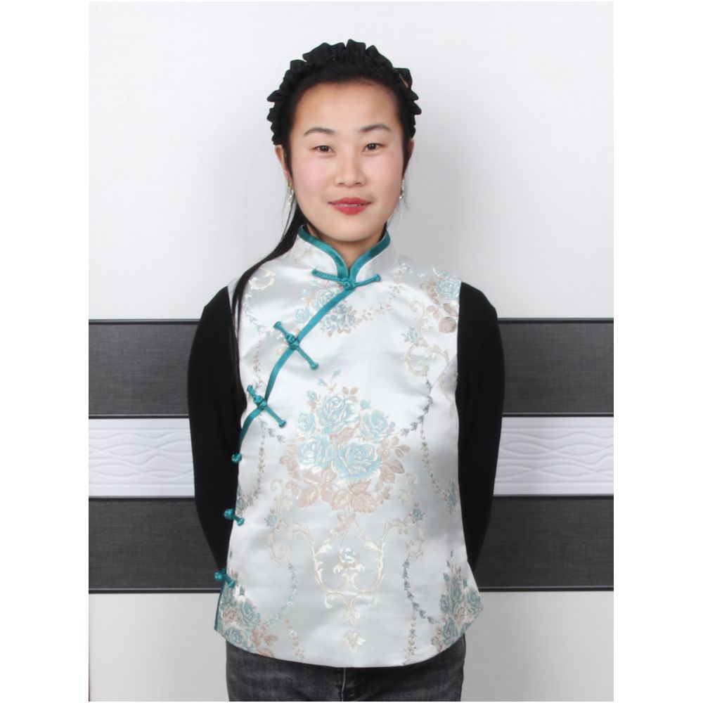 Western style Spring and Autumn Winter Original Weaving Brocade Ethnic Style Embroidery Stand collar Short vest Women s top Tang style coat image 3