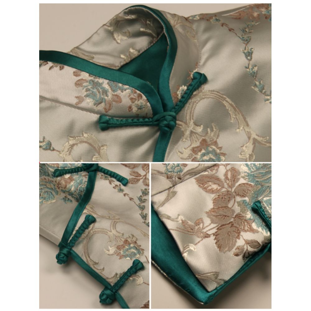 Western style Spring and Autumn Winter Original Weaving Brocade Ethnic Style Embroidery Stand collar Short vest Women s top Tang style coat image 4