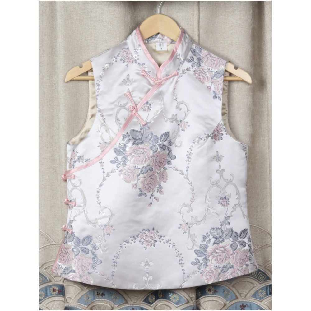 Western style Spring and Autumn Winter Original Weaving Brocade Ethnic Style Embroidery Stand collar Short vest Women s top Tang style coat image 5