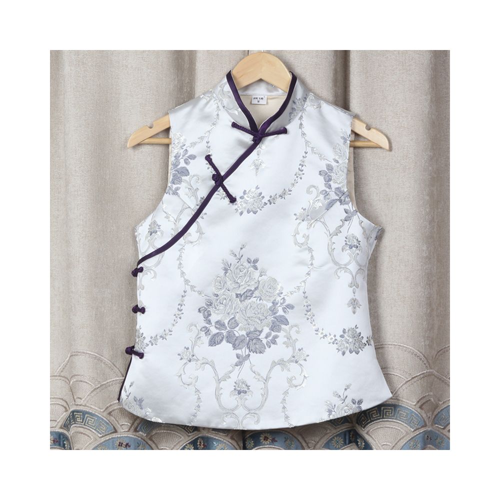 Asaya0442 - Western style Spring and Autumn Winter Original Weaving Brocade Ethnic Style Embroidery Stand collar Short vest Women s top Tang style coat