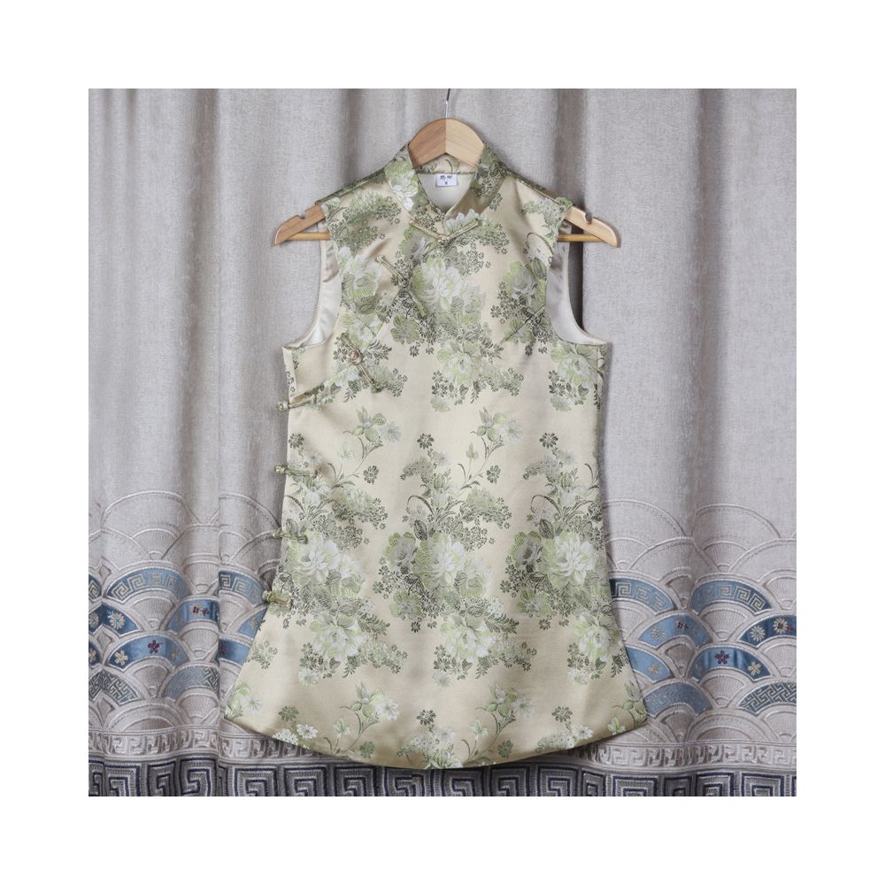 Early Spring and Autumn ethnic style Chinese style buckle stand up collar sleeveless mid long style half breasted vest top women s woven brocade forging image 109